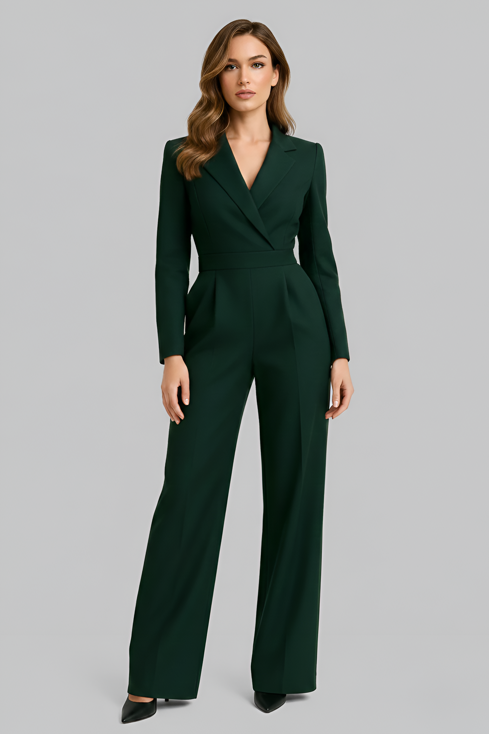 Valentina | Women's elegant jumpsuit with deep neckline and wide legs