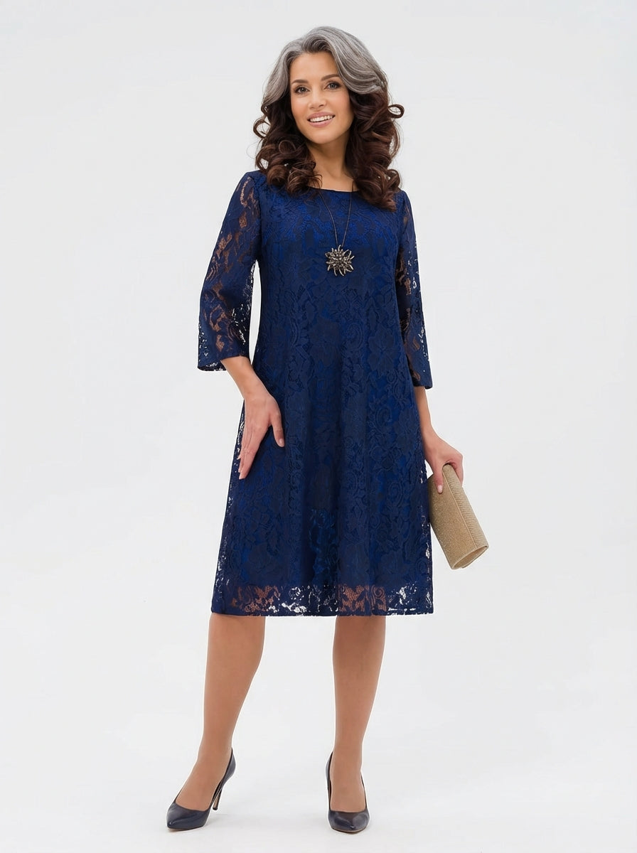 Elarisse | Abito Midi Elegante da Donna in Pizzo a Linea A