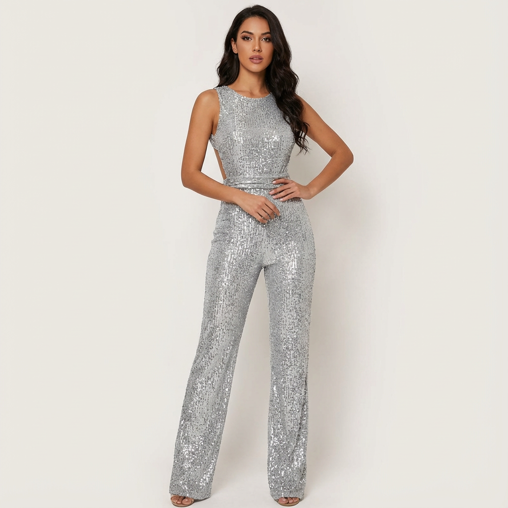 Aurélie | Women's Glitter Jumpsuit with Open Back