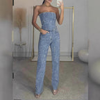 Bianca | Women's Glitter Set with Bandeau Top and High Waist Pants