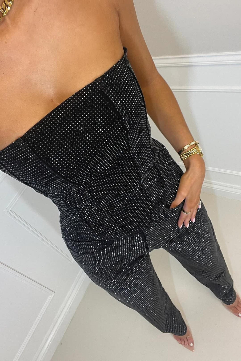 Bianca | Women's Glitter Set with Bandeau Top and High Waist Pants