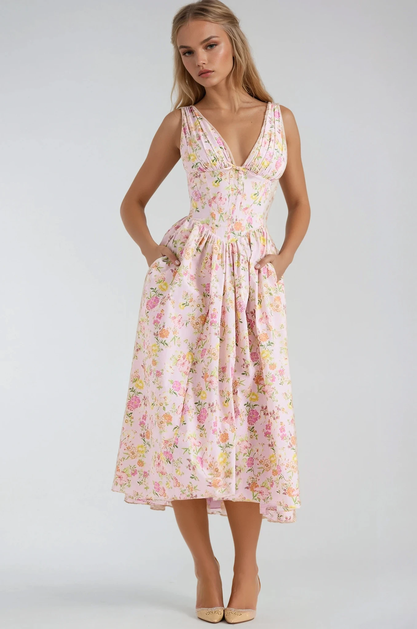 Roselune | Abito Midi Floreale Donna Senza Maniche