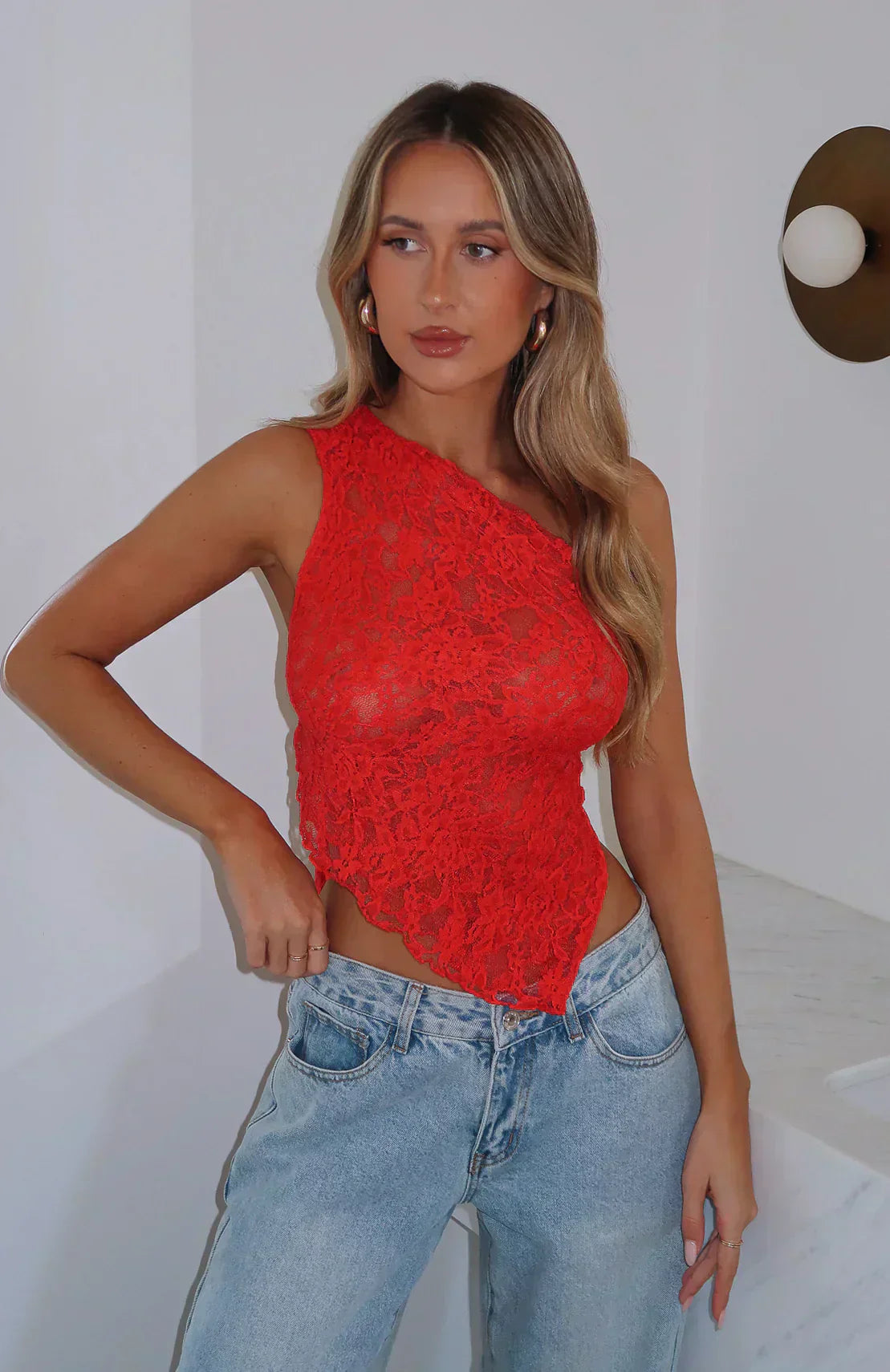 Zelphira | Women's Elegant Lace One-Shoulder Asymmetric Top