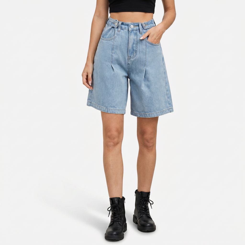 Mila | Women's Denim Bermuda Shorts with Adjustable Waist