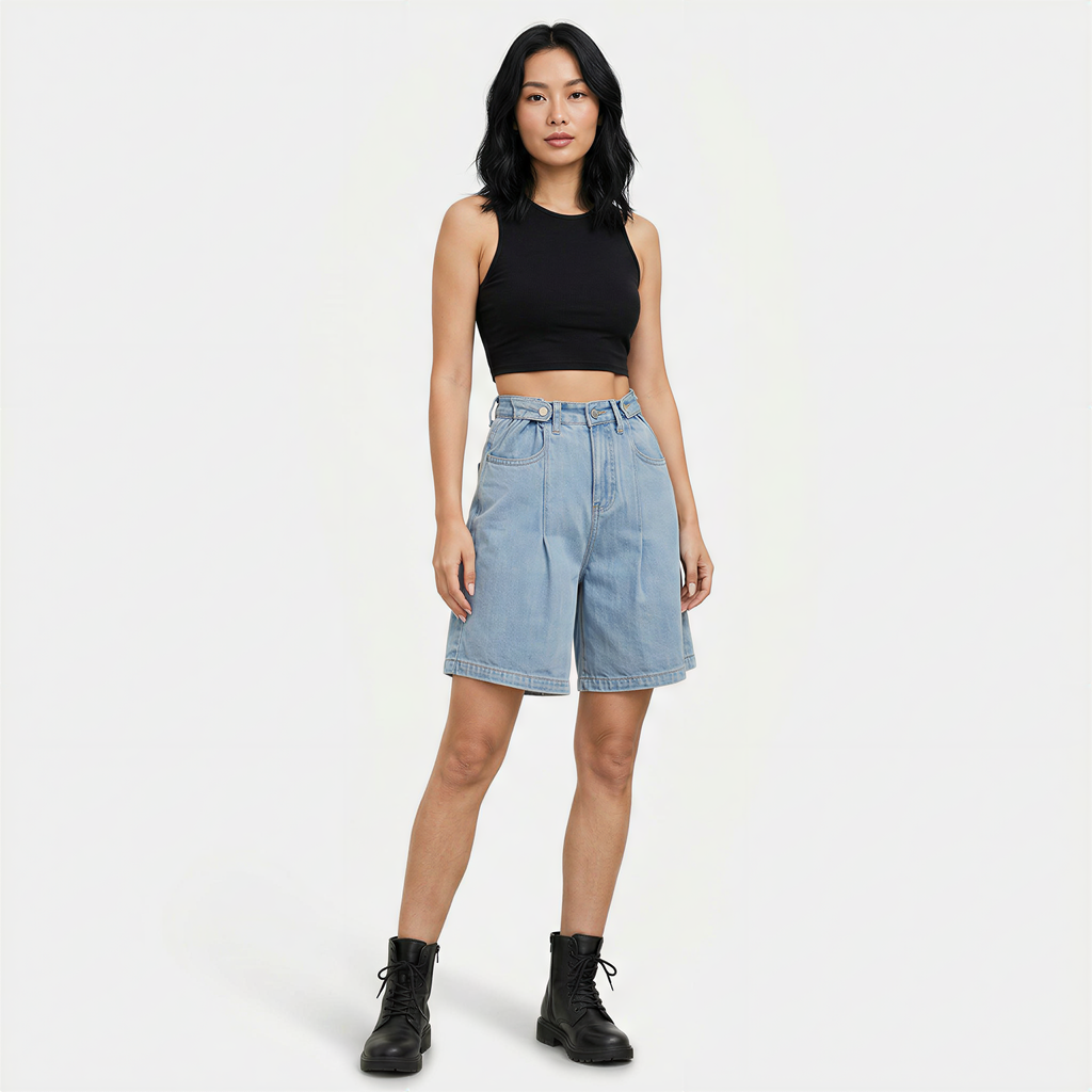 Mila | Women's Denim Bermuda Shorts with Adjustable Waist