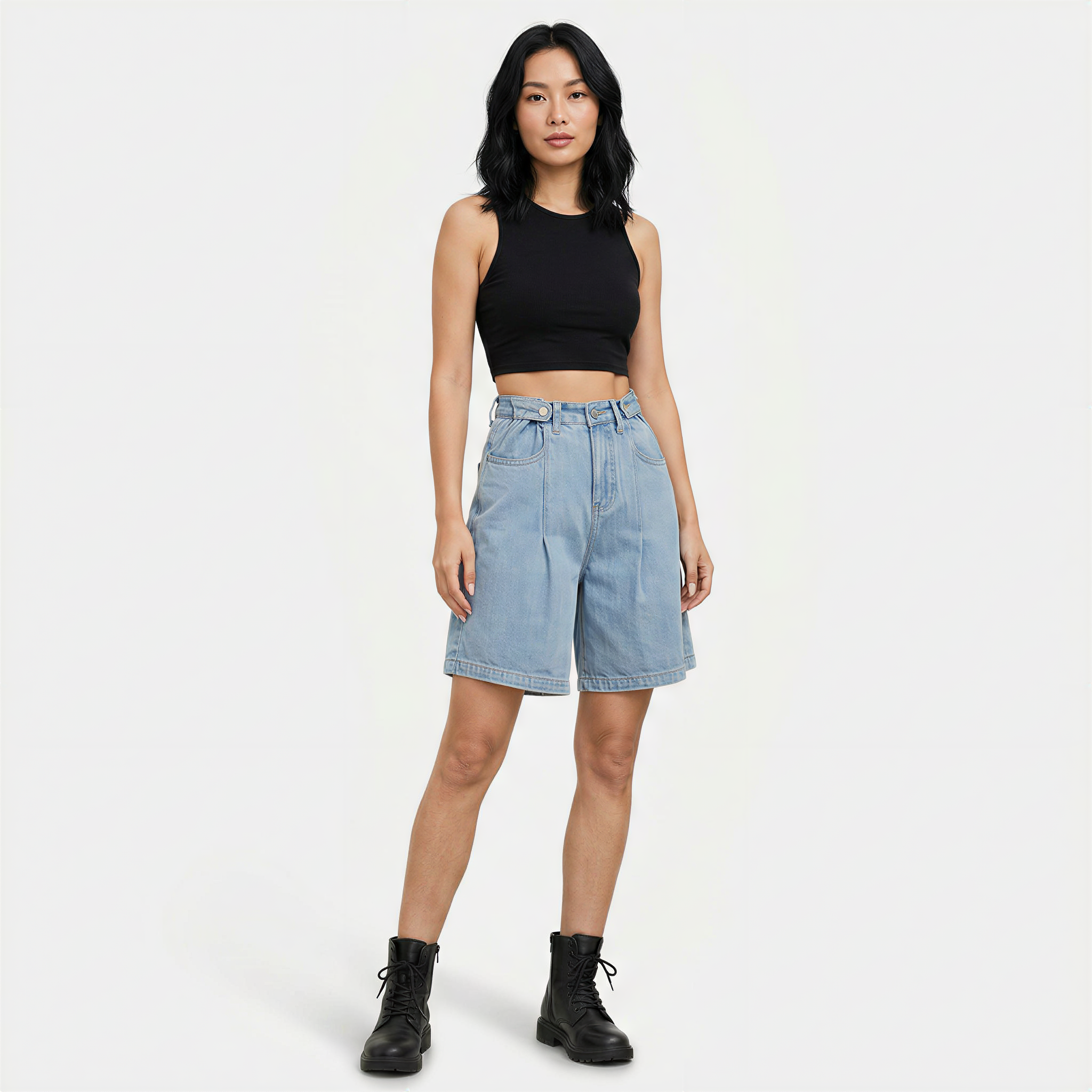 Mila | Women's Denim Bermuda Shorts with Adjustable Waist