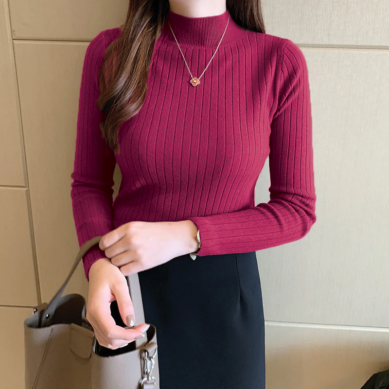 Elvara | Maglione aderente a coste da donna con collo alto
