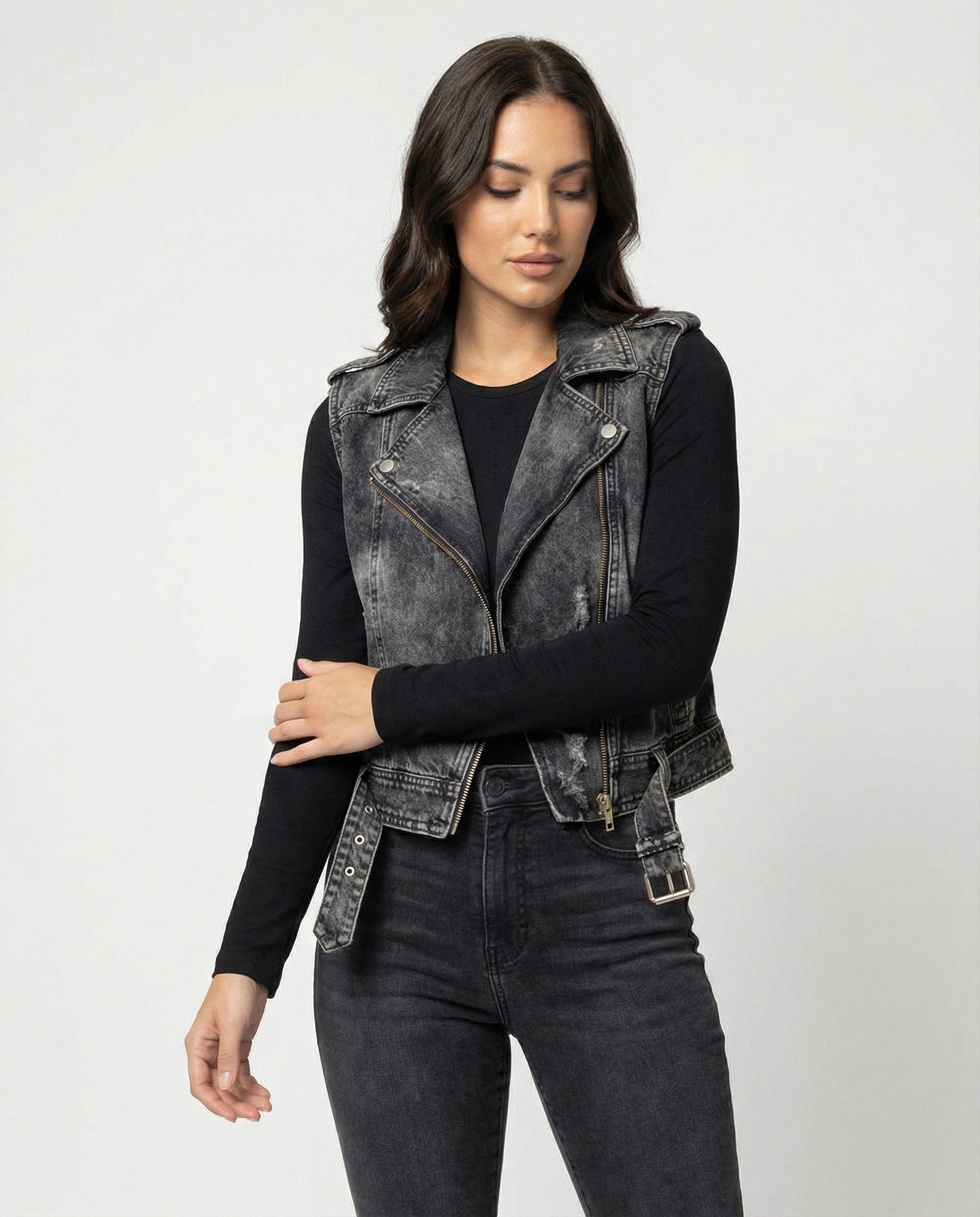 Kutti | Gilet Donna Denim Biker Senza Maniche Casual