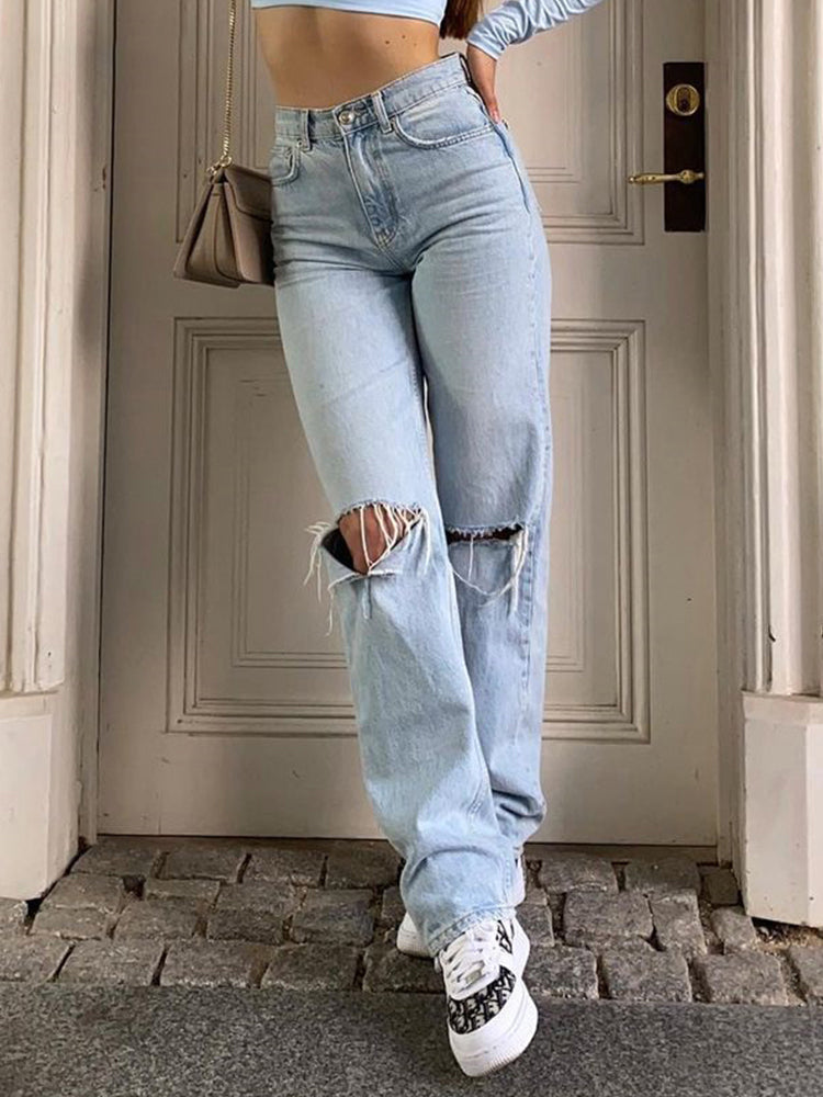 Denira | Jeans da donna a vita alta con strappi casual