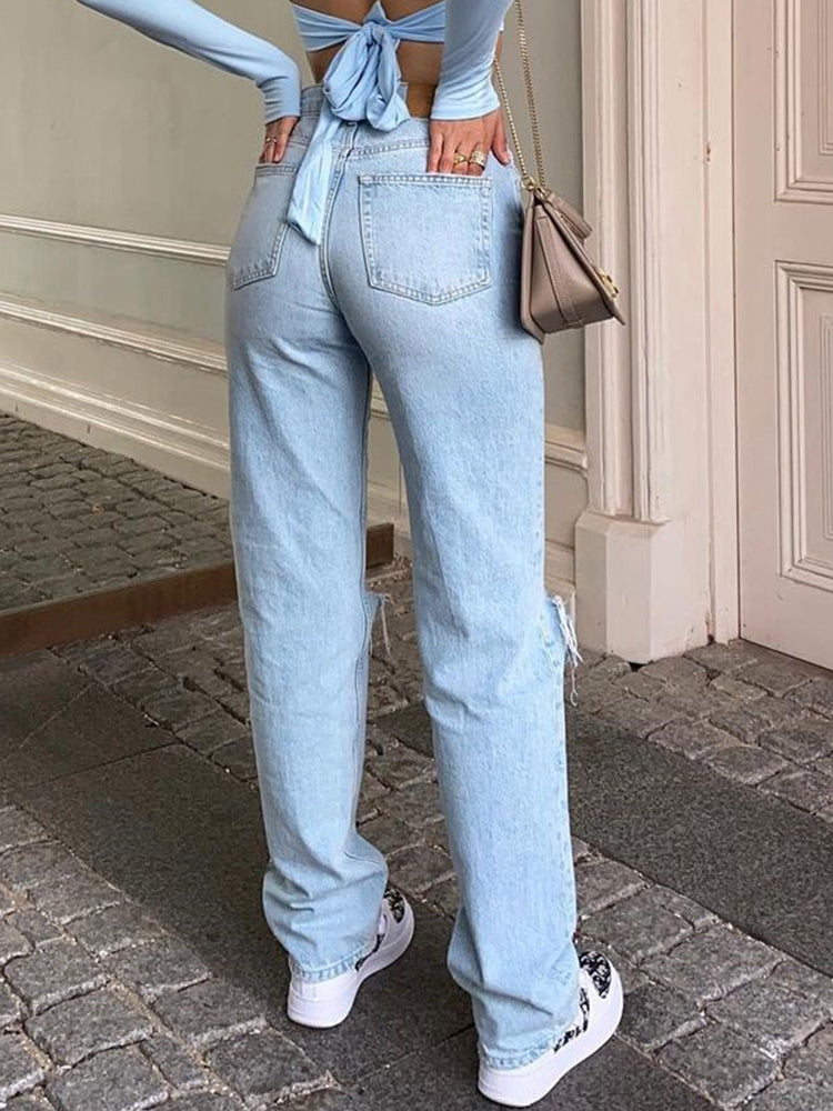 Denira | Jeans da donna a vita alta con strappi casual