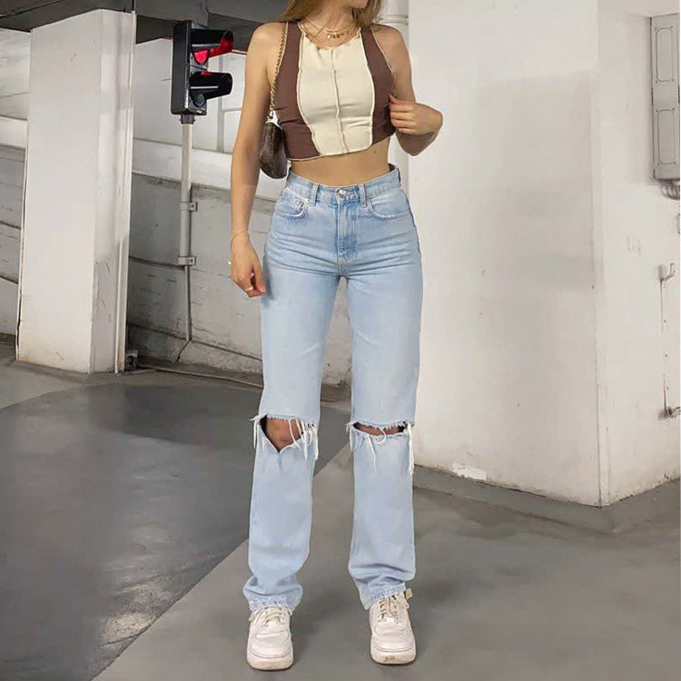 Denira | Jeans da donna a vita alta con strappi casual