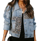 Zenvira | Giacca Casual da Donna in Jeans con Motivo Leopardo