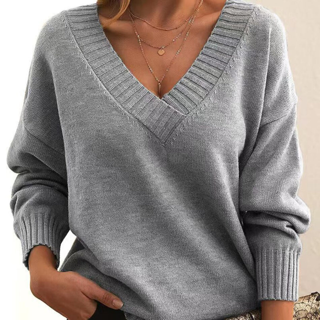Mochara | Women's Knit V-Neck Sweater Loose Fit