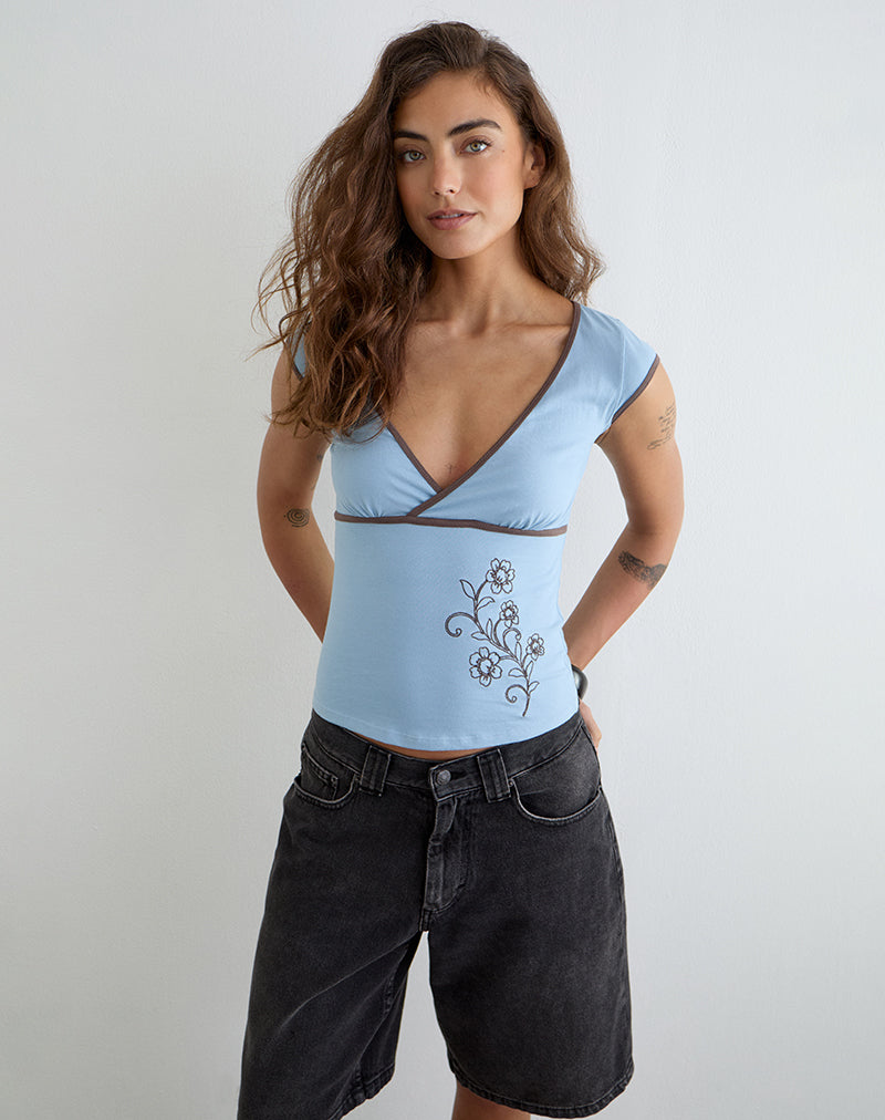 Chloey | Top Bodycon Blu da Donna con Scollo a V
