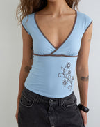 Chloey | Top Bodycon Blu da Donna con Scollo a V