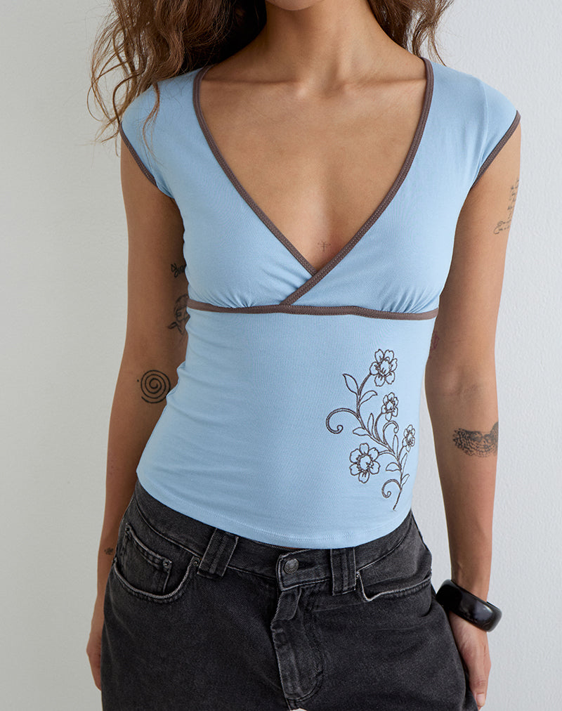 Chloey | Top Bodycon Blu da Donna con Scollo a V