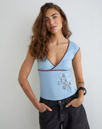 Chloey | Top Bodycon Blu da Donna con Scollo a V