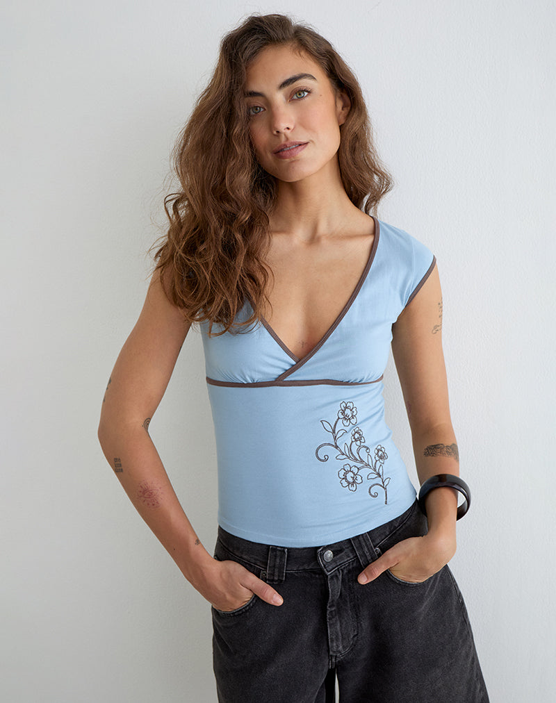 Chloey | Top Bodycon Blu da Donna con Scollo a V