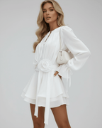 Laurène | Airy Mini Dress with Long Sleeves and Decorative Belt