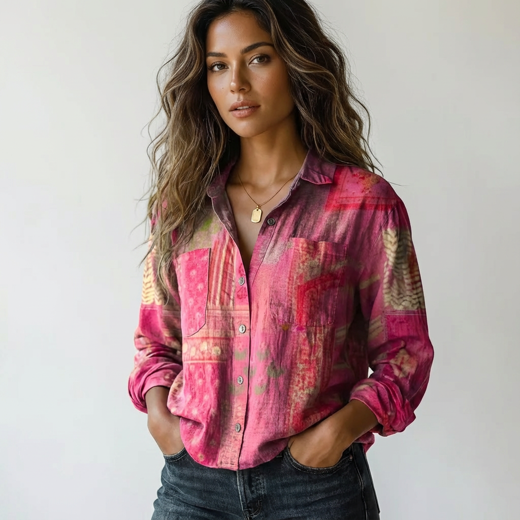 Bianca | Damska Lekka Koszula z Wzorem Boho i Guzikami