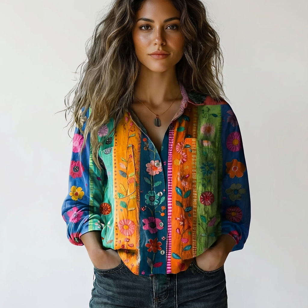 Bianca | Damska Lekka Koszula z Wzorem Boho i Guzikami