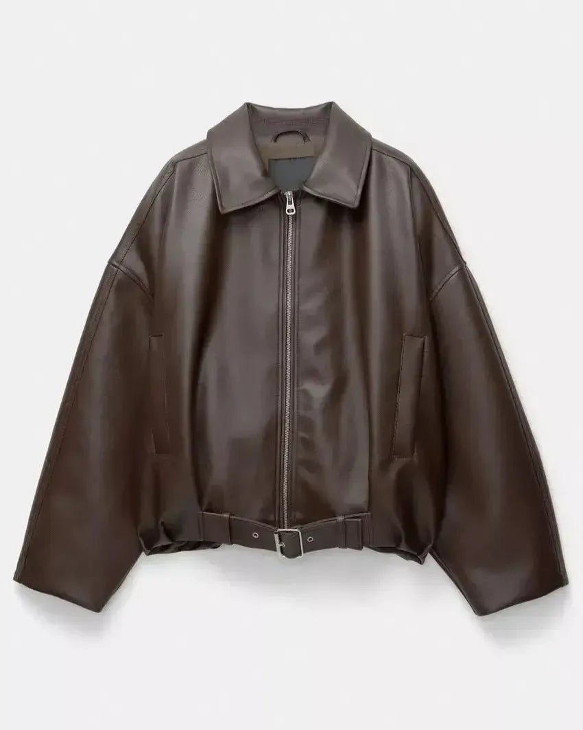 Zenvira | Giacca Donna Oversize in Pelle con Cintura