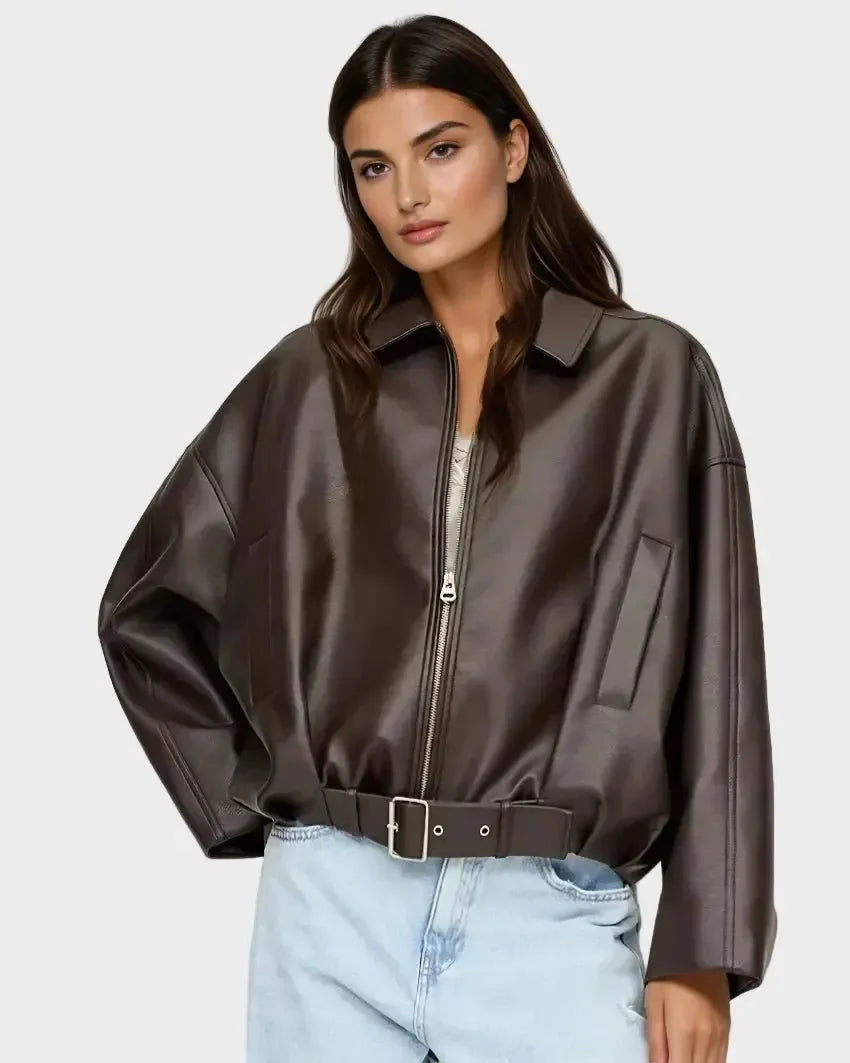 Zenvira | Giacca Donna Oversize in Pelle con Cintura