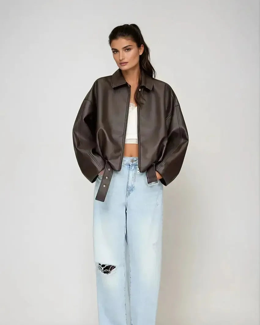 Zenvira | Giacca Donna Oversize in Pelle con Cintura