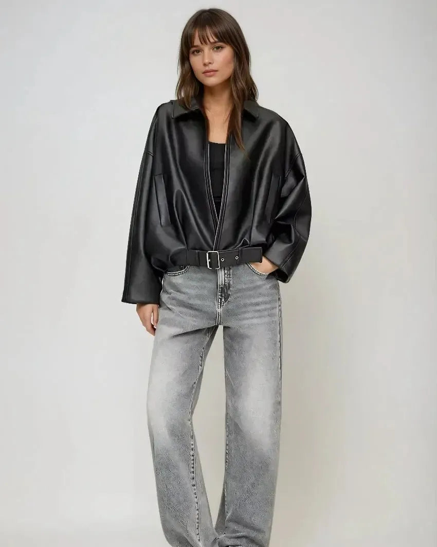 Zenvira | Giacca Donna Oversize in Pelle con Cintura