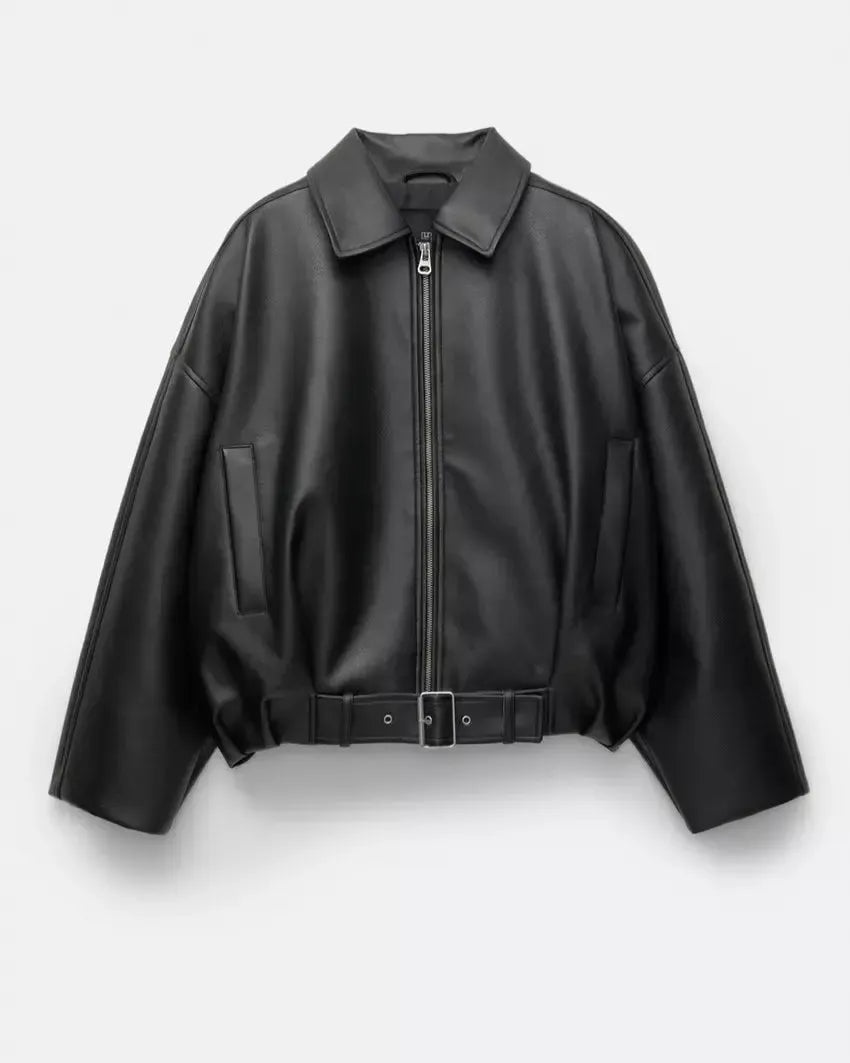 Zenvira | Giacca Donna Oversize in Pelle con Cintura