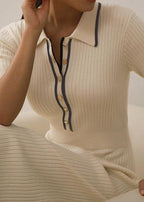 Elvaria | Abito Midi Donna in Maglia Attillato con Colletto