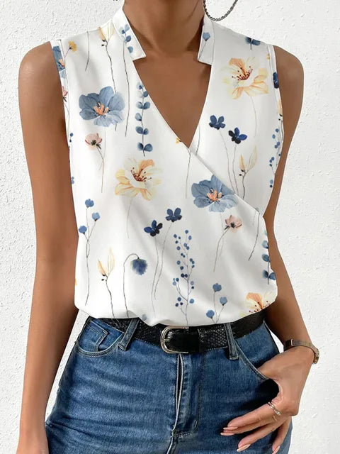 Ariadne | Women's sleeveless blouse with floral pattern and V-neckline