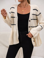 Calyra | Cardigan Donna a Righe con Bottoni Casual in Maglia
