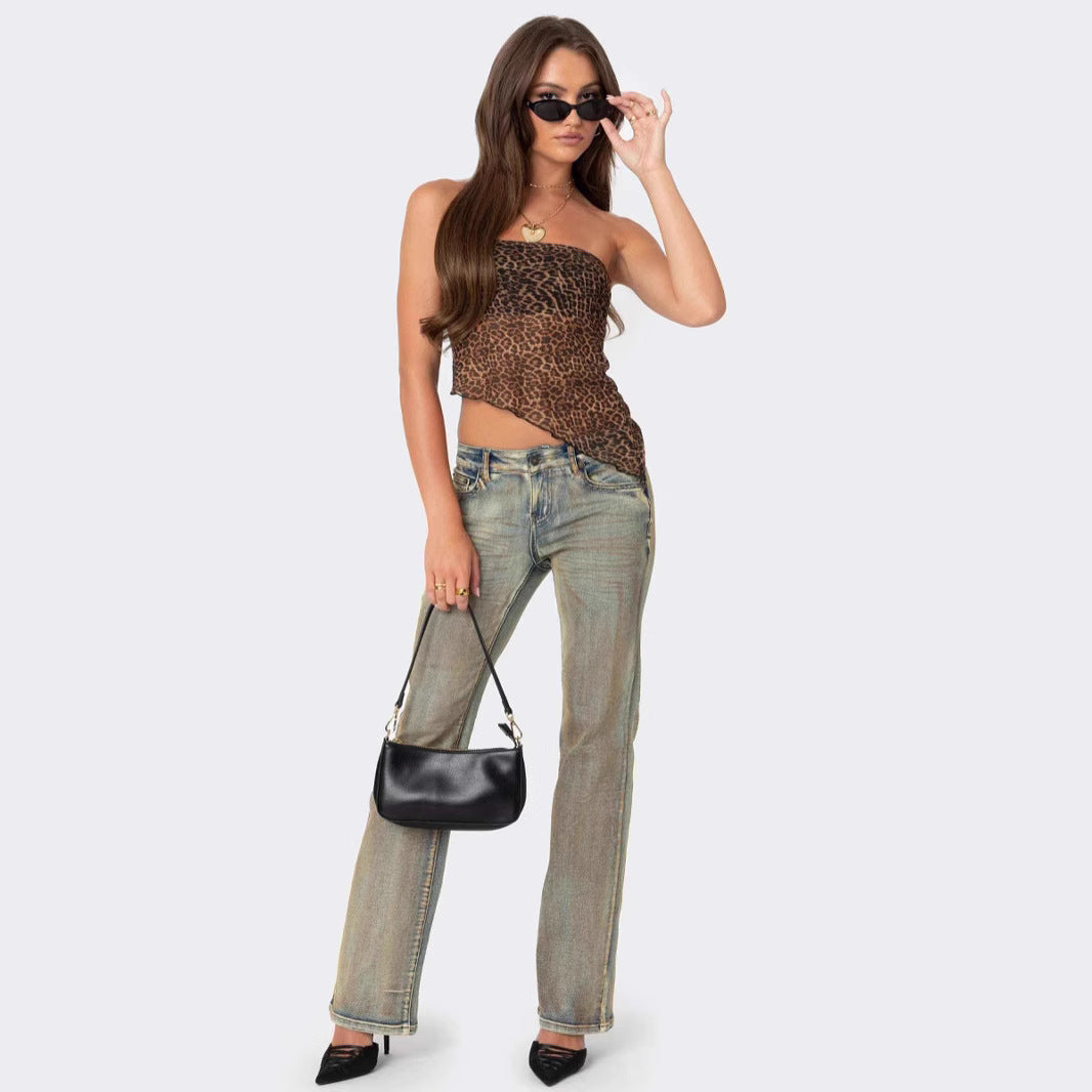 Lorinda | Top Bandeau da Donna con Motivo Animalier e Orlo Asimmetrico