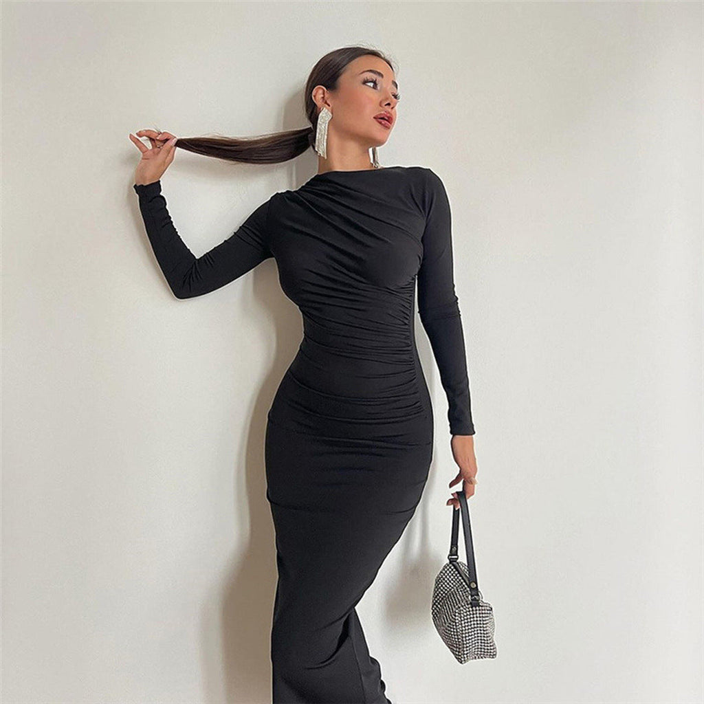 Selmara | Abito Maxi Elegante da Donna, Attillato con Arricciature