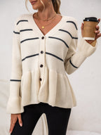 Calyra | Cardigan Donna a Righe con Bottoni Casual in Maglia