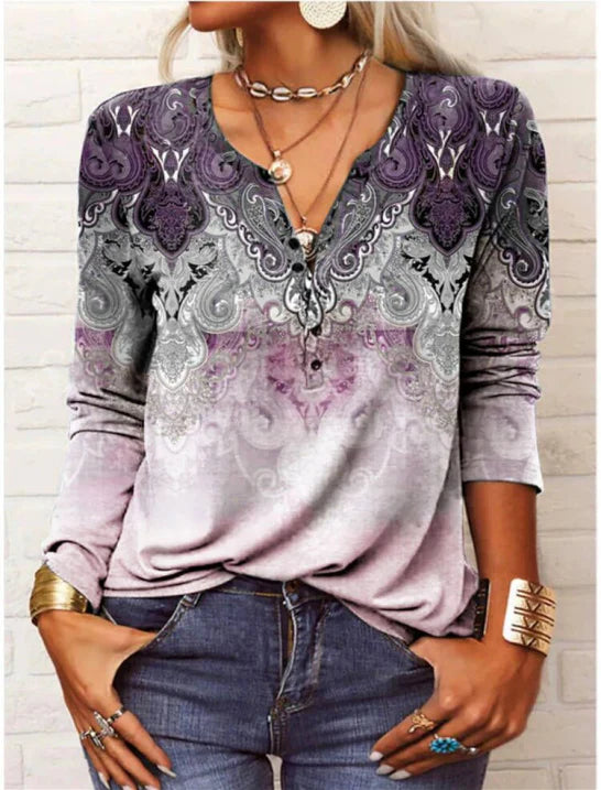 Ayat | Vintage Women's Blouse with Buttons and Floral Print