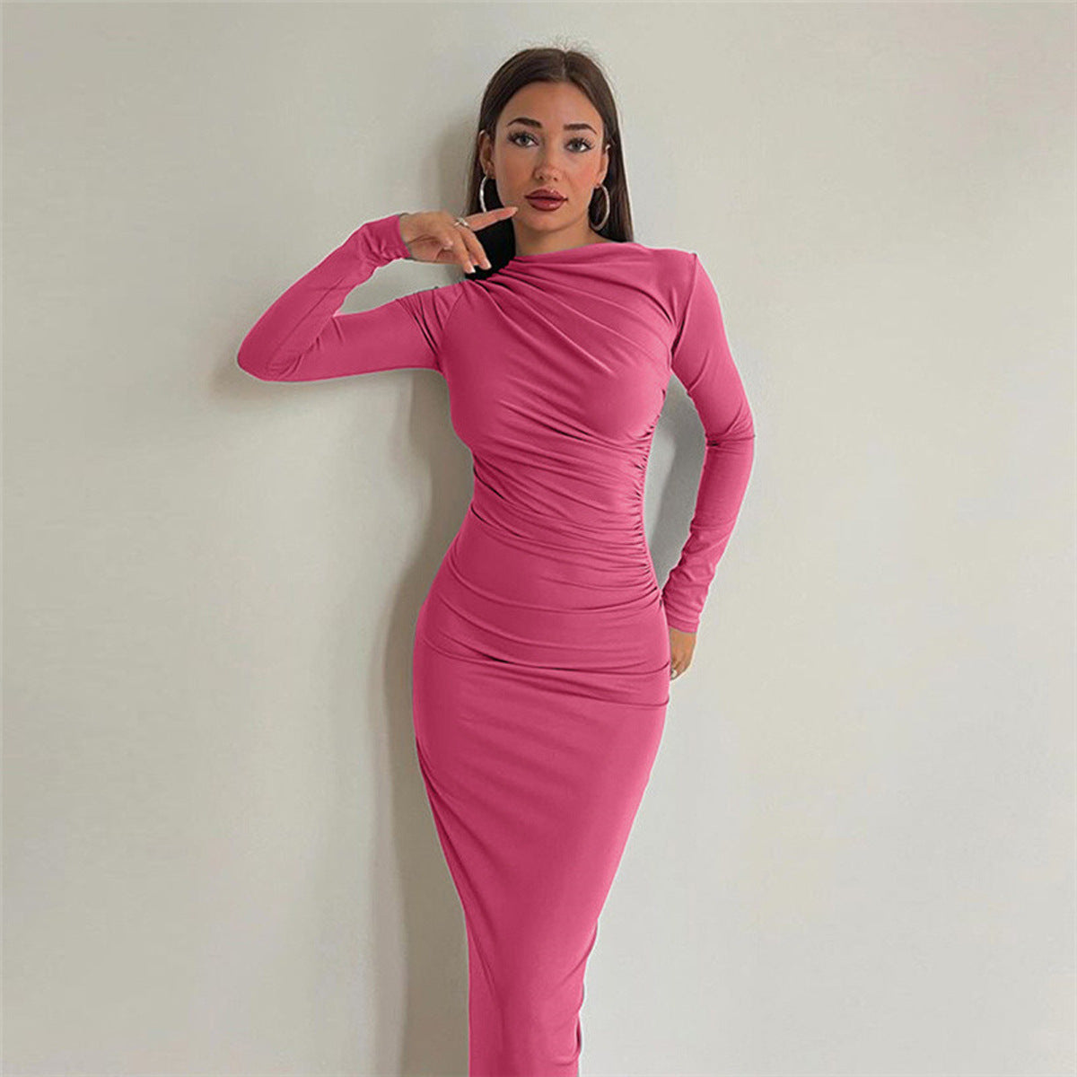 Selmara | Abito Maxi Elegante da Donna, Attillato con Arricciature