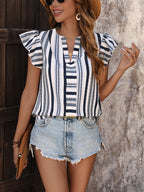 Calira | Blusa estiva da donna a righe con manica a sbuffo casual