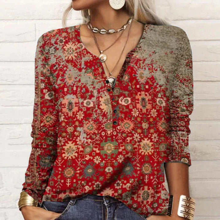 Ayat | Blusa Vintage da Donna con Bottoni e Stampa Floreale