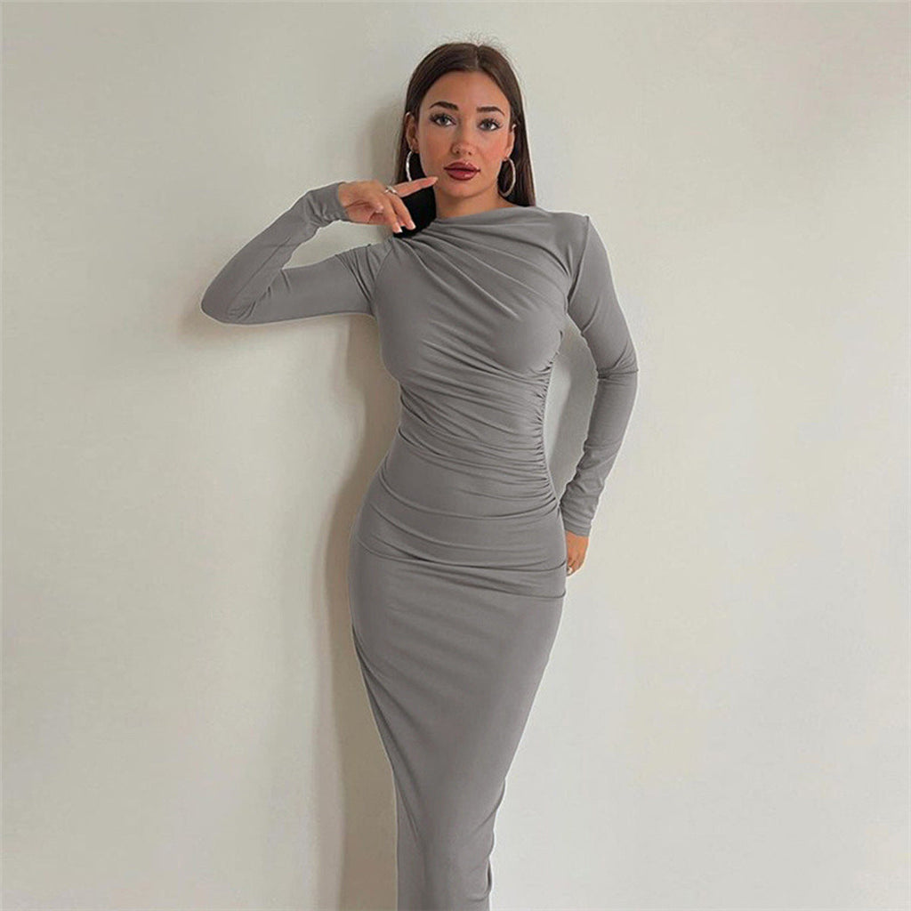 Selmara | Abito Maxi Elegante da Donna, Attillato con Arricciature