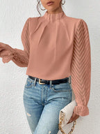 Elarina | Camicetta Elegante da Donna con Maniche Trasparenti e Colletto Alto