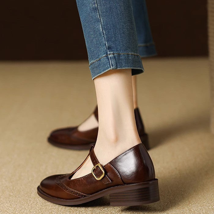 Strivelle | Women's Vintage Mary Jane Shoes with Low Block Heel