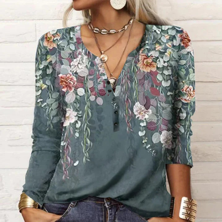 Ayat | Vintage Women's Blouse with Buttons and Floral Print
