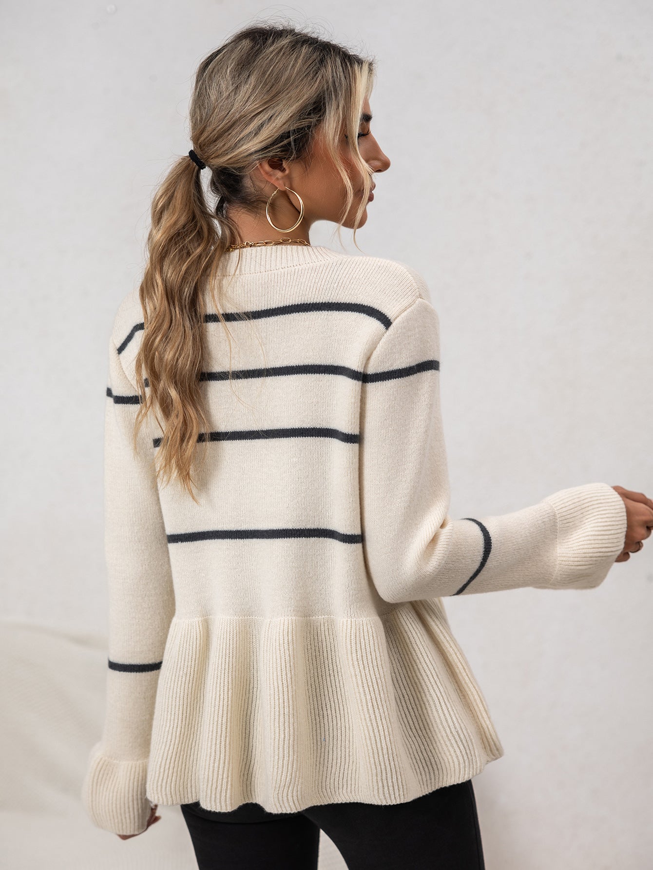 Calyra | Cardigan Donna a Righe con Bottoni Casual in Maglia