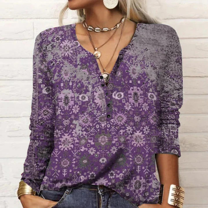 Ayat | Vintage Women's Blouse with Buttons and Floral Print
