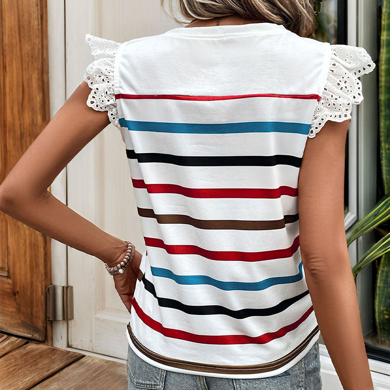 Tarevia | Camicia da donna a righe con volant sulle maniche, estiva e casual