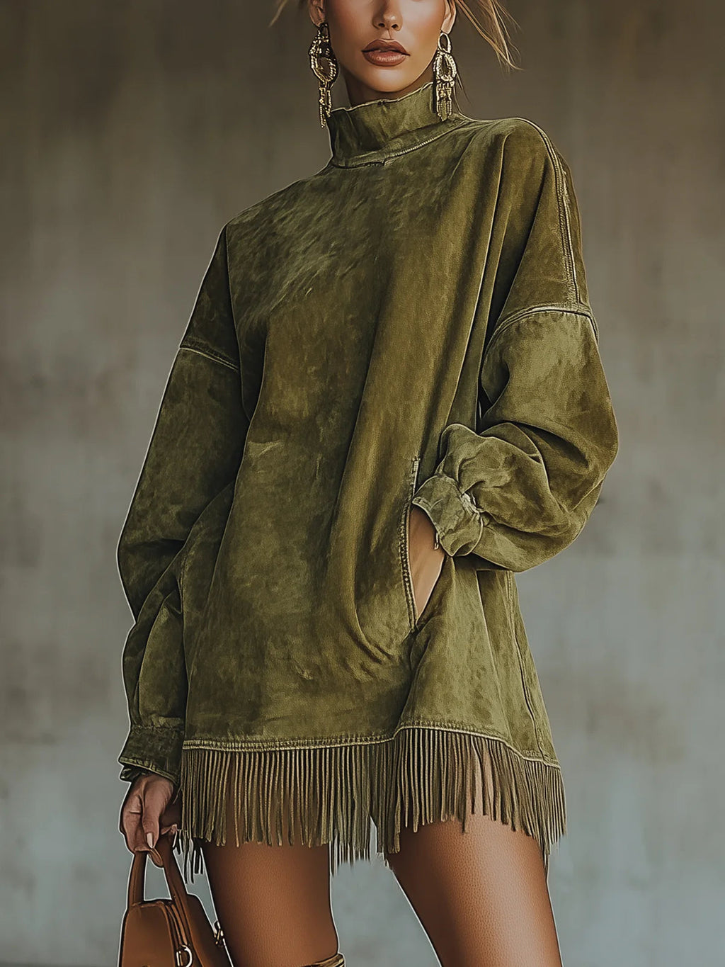 Seraphina | Abito Oversize Donna con Frange e Collo Alto