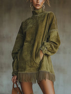 Seraphina | Abito Oversize Donna con Frange e Collo Alto