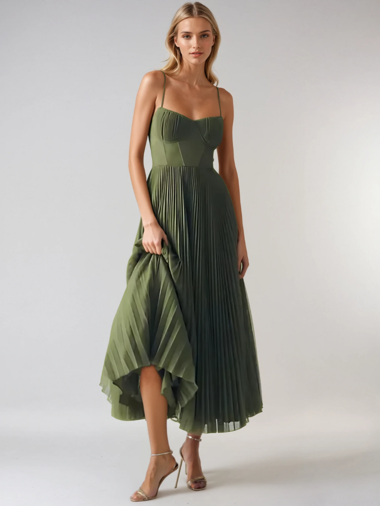 Sonya | Plisowana Sukienka Maxi z Gorsetowym Fasonem